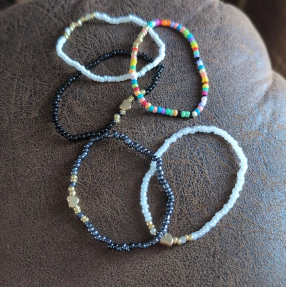 4$ Add On⭐Bohemian Style Colorful Seed Beads Mixed Heart Stack Bracelets #7